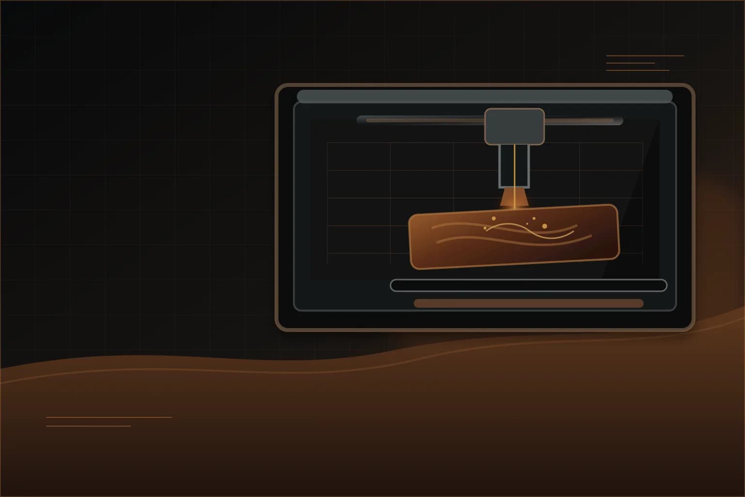 Technical view of a laser engraving bed working on a wooden piece